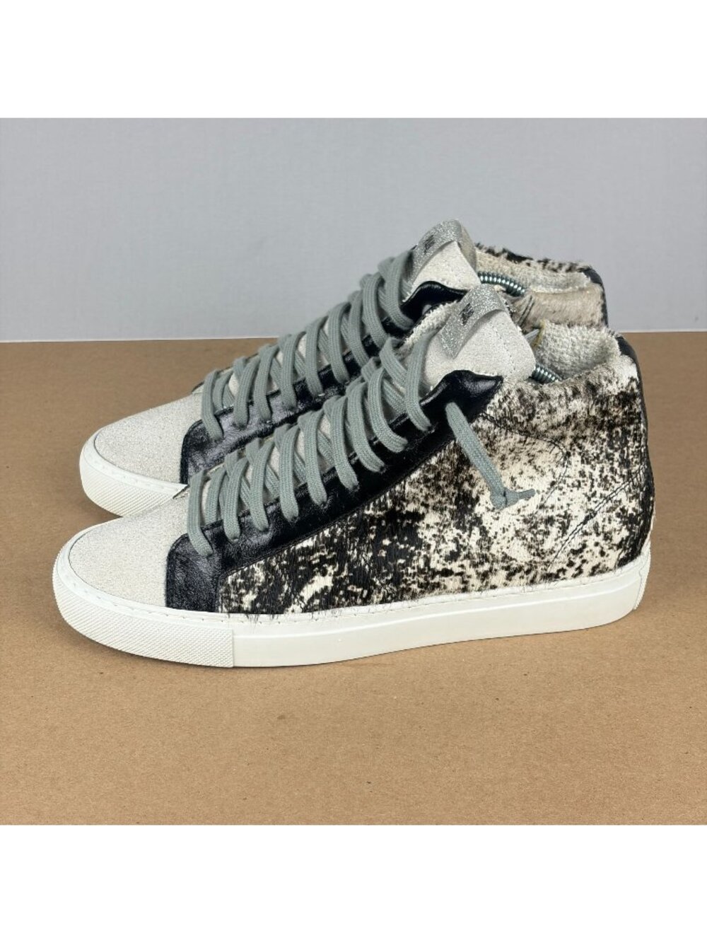 P448 Skate High Top Glitter Sneakers Womens 7.5/8 EU 38 Black Gray White